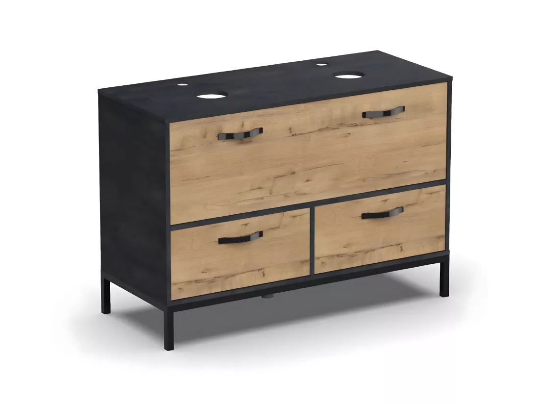 Meuble vasque pour salle de bain coloris imitation marbre, chêne