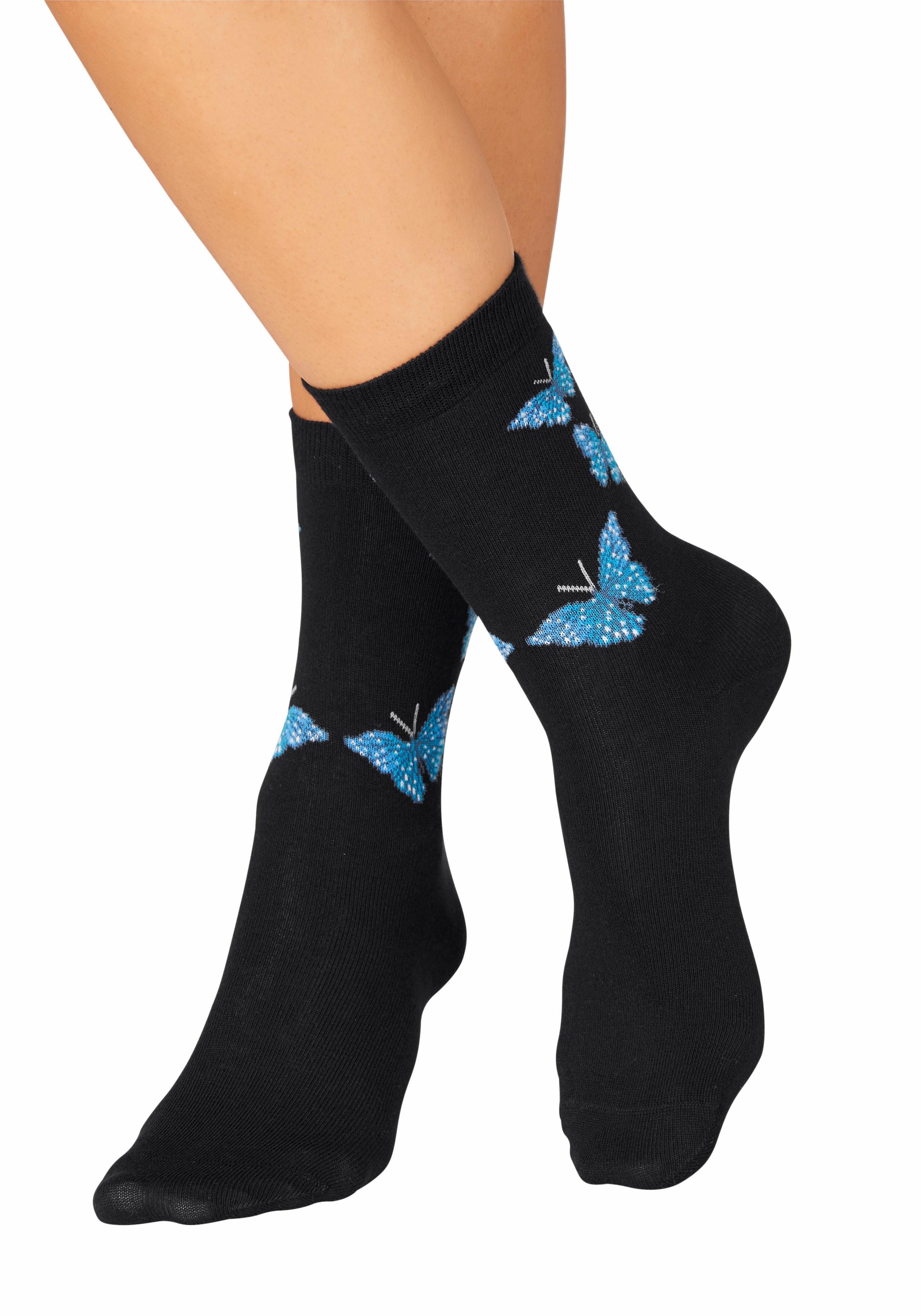 H.I.S Socken Packung, 7 Stk. tlg. mit Schmetterlings- und Vogelmotiven