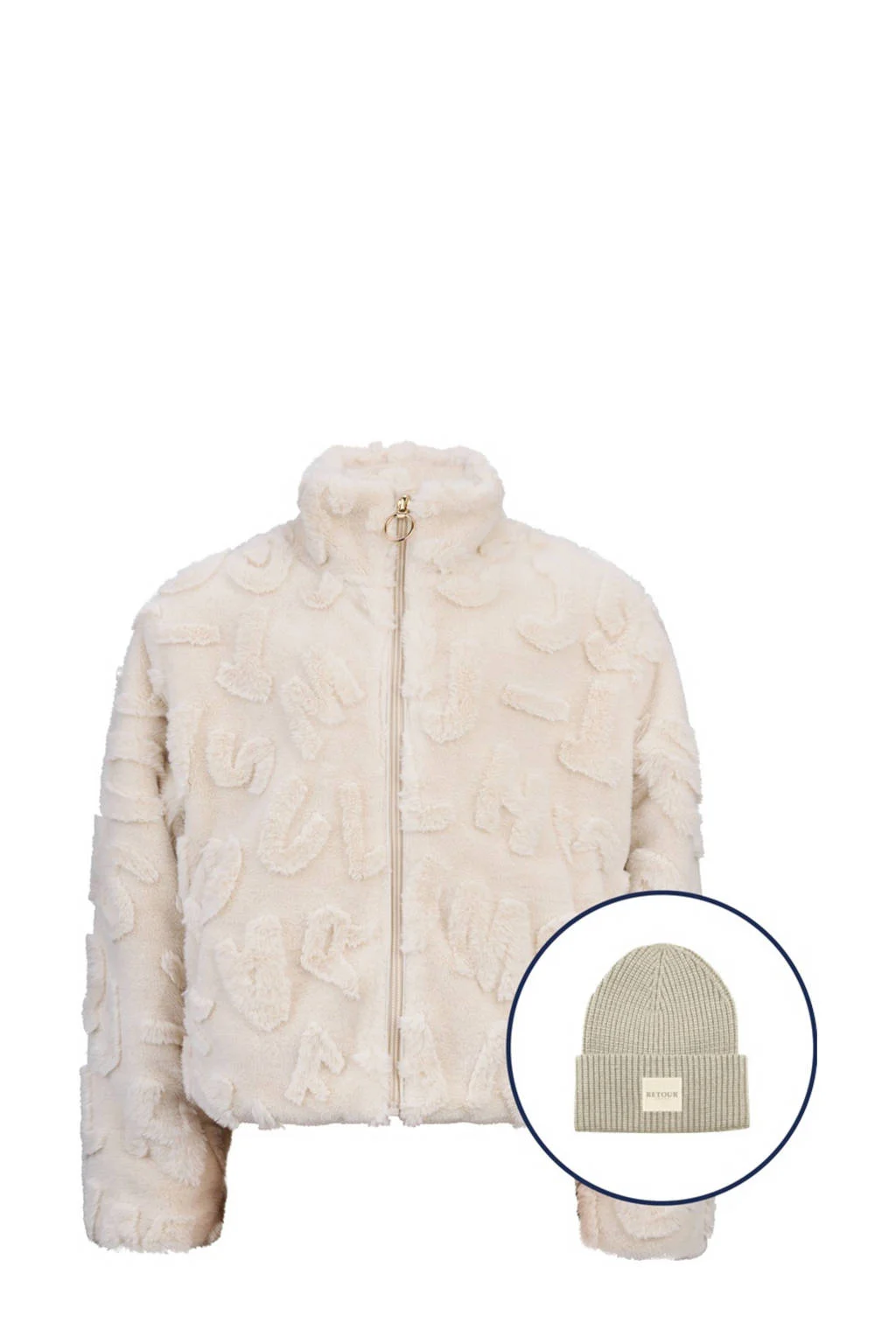 Retour Jeans imitatiebont winterjas Nova met all over print ecru