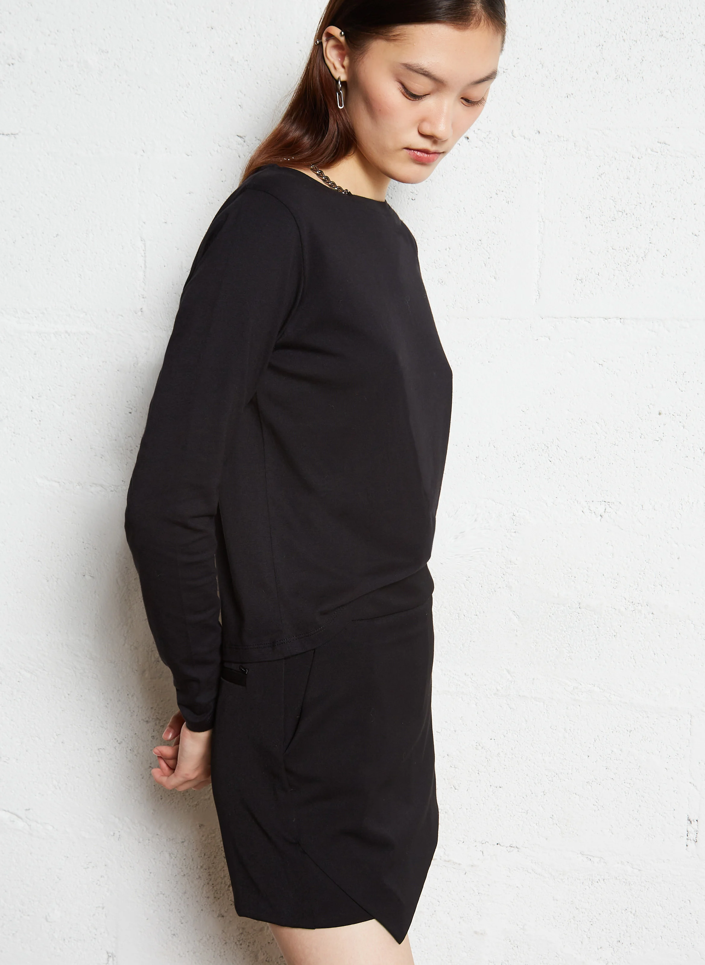 Tee-shirt droit en coton mélangé | Noir