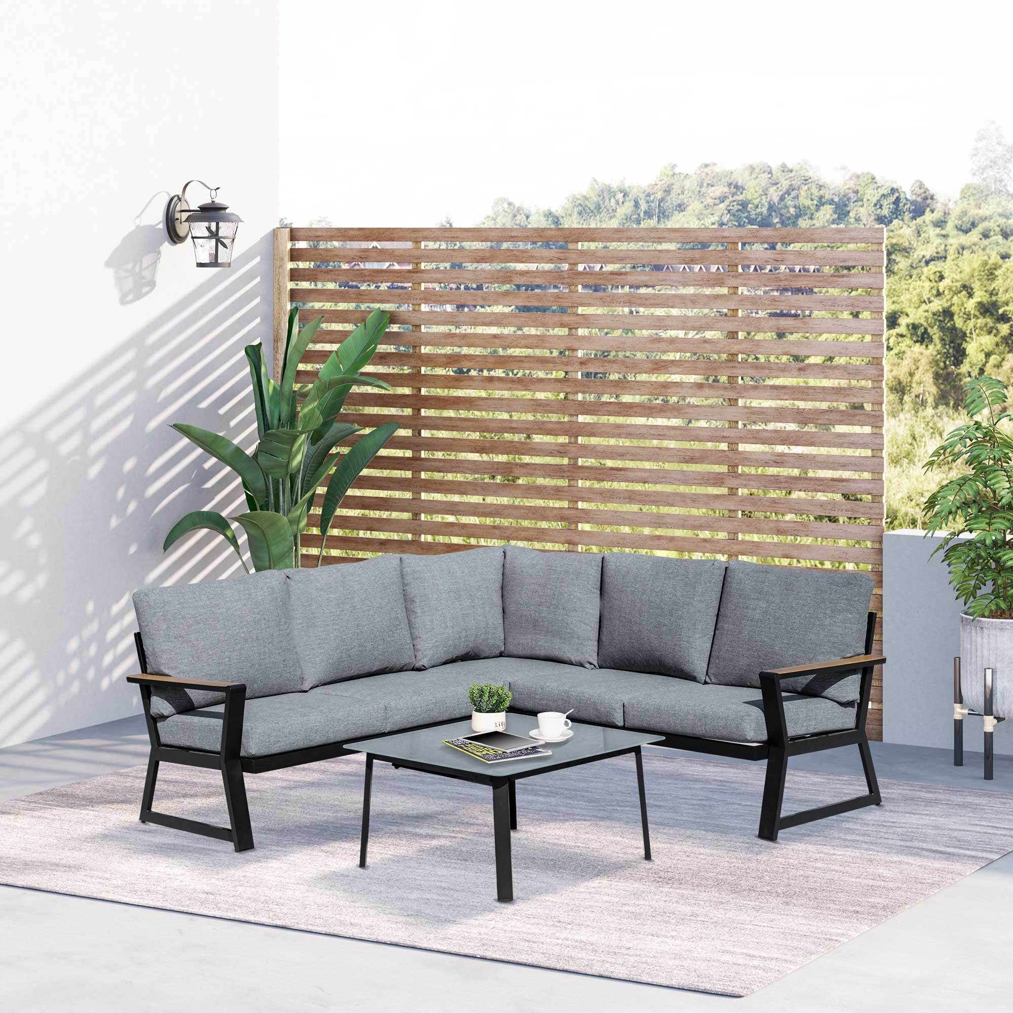 Outsunny Gartenmöbel Set mit Sitzkissen grau 205L x 72B x 73,5H cm