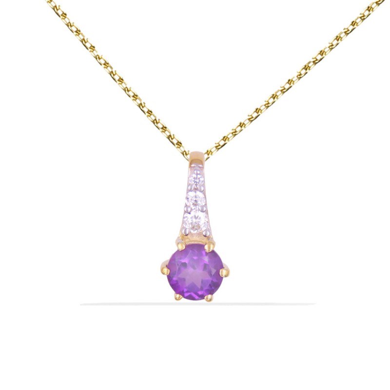 Collier - Pendentif Or Jaune Améthyste et Zirconiums - Femme