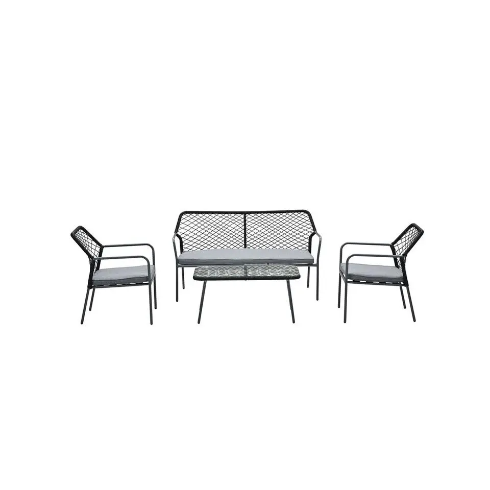 Turin loungeset - 4-delig -rope zwart-desert sand-light teak vironwood