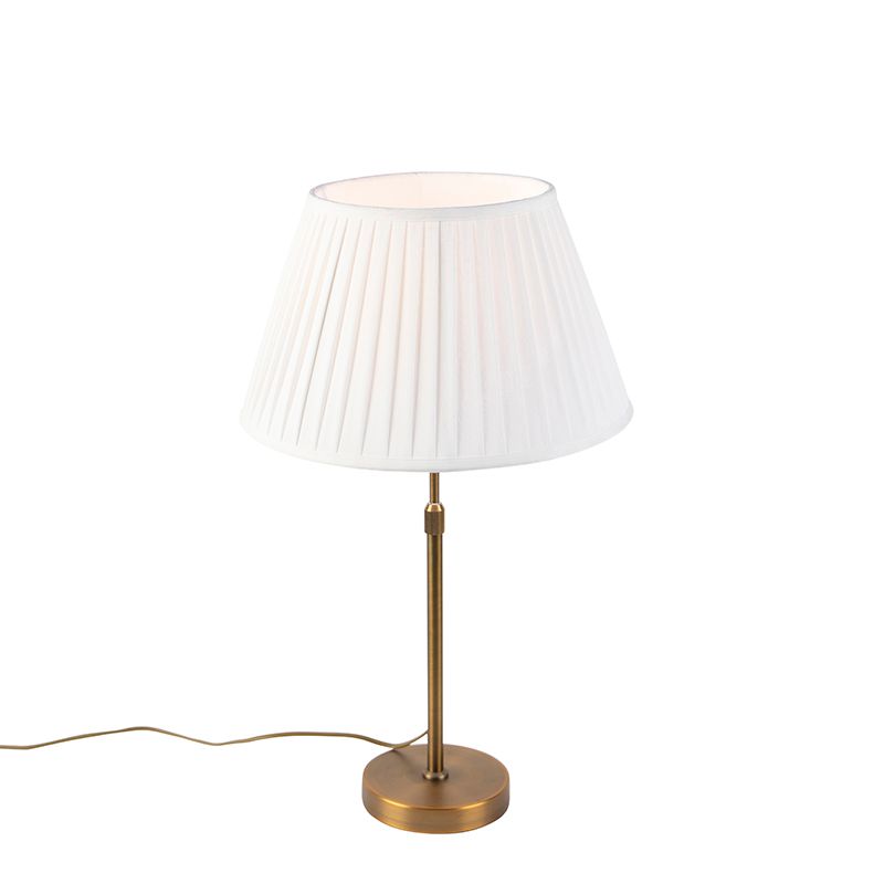 Bronze tafellamp met plisse kap wit 35cm - Parte