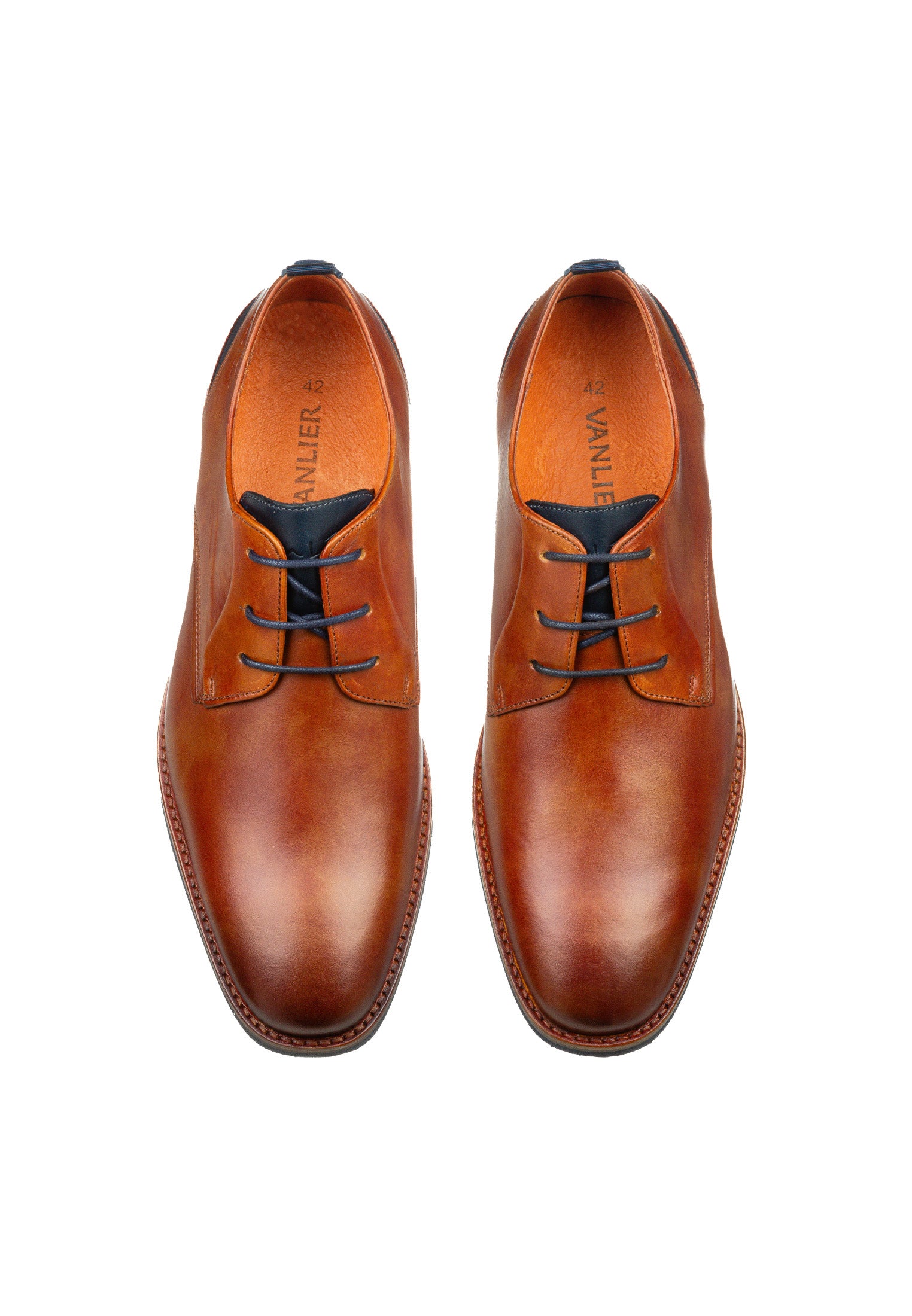 Cognac gladleren Amalfi veterschoen