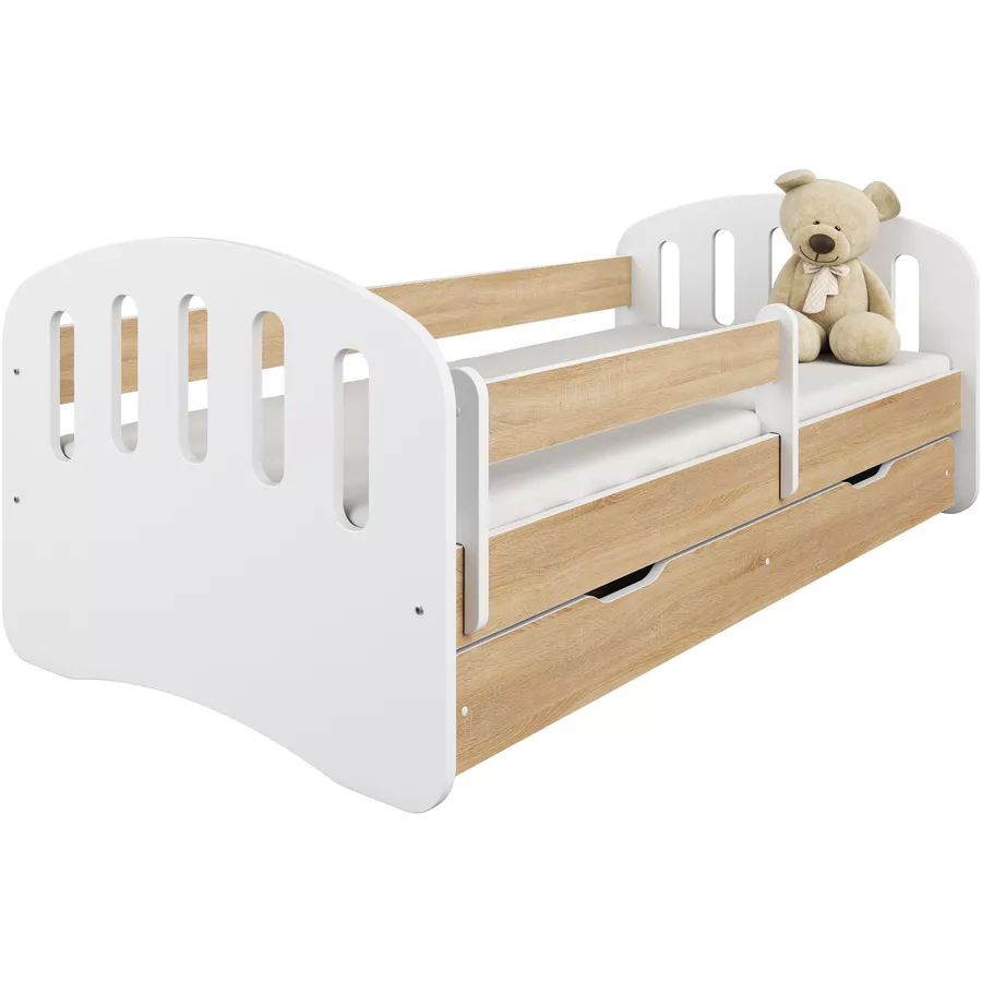Kids Collective Kinderbett 80x160 | 80x180 mit Matratze, Rausfallschutz & Lattenrost helles Holz mit Schublade