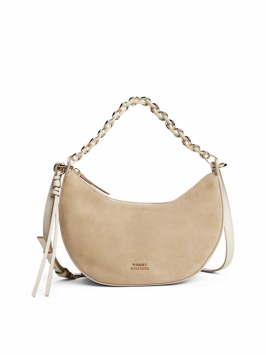 TOMMY HILFIGER<br>Bolsa de ombro em couro, em formato de foice