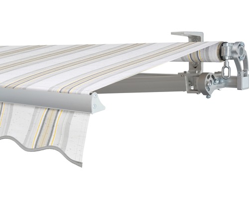 SOLUNA knikarmscherm Concept 3x2, doekdesign 6287, frame zilver E6EV1 geanodiseerd, aandrijving rechts inclusief slinger