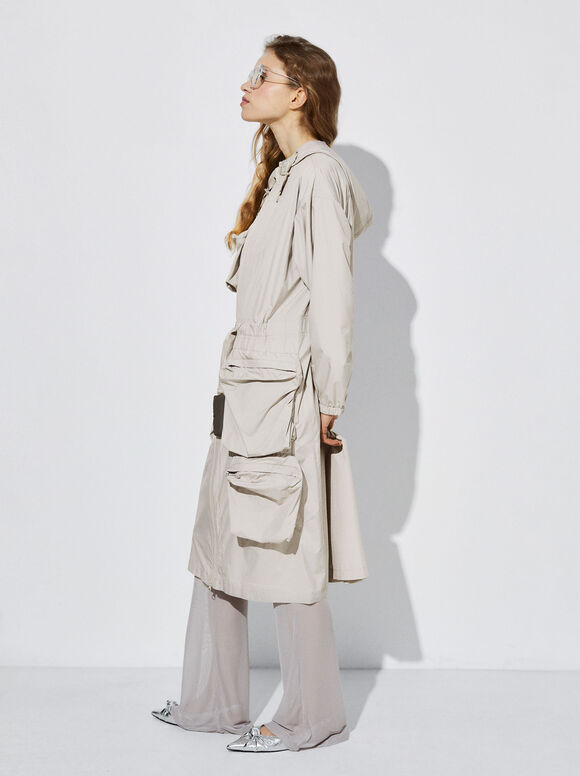 Parka com bolsos e capuz - Cinza