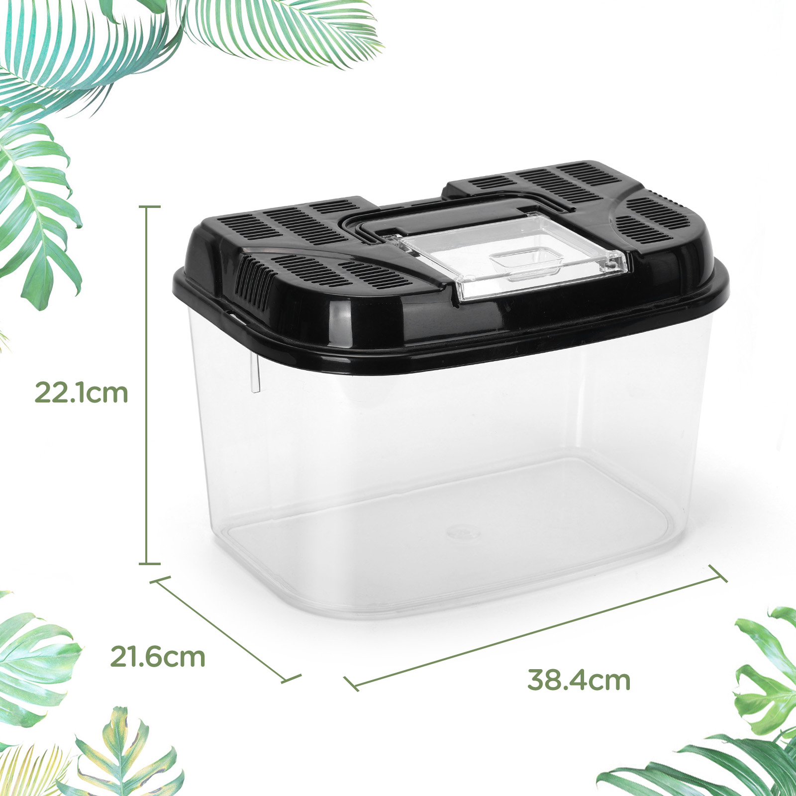 Caixa de alimentação Nobleza para répteis e anfíbios, terrário de plástico transparente, com design de ventilação e prevenção de fugas, tamanho M (22,4*15,3*15,3cm)