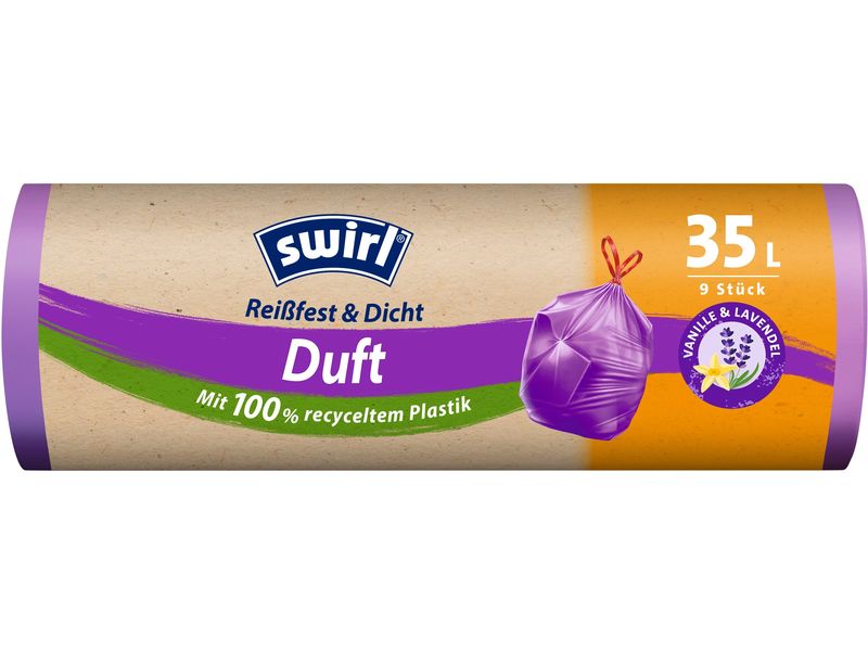 Swirl Müllbeutel Lavendel-Vanille 35 l, 9 Stück Müllbeutel mit Zugband und 35 Liter Fassungsvermögen