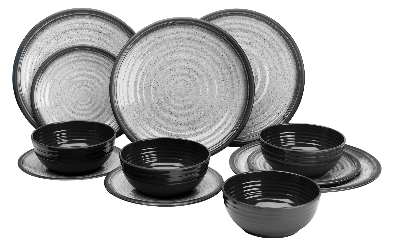 Flamefield Granite Melamin Geschirr-Set 12-tlg. Grau/Schwarz