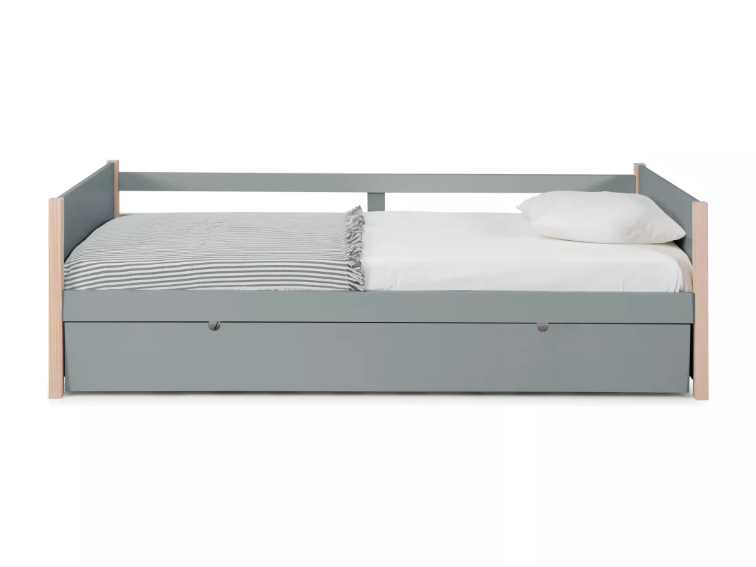 Lit gigogne 2 x 90 x 190 cm - MDF, pin et métal - Vert et naturel - MAREKI