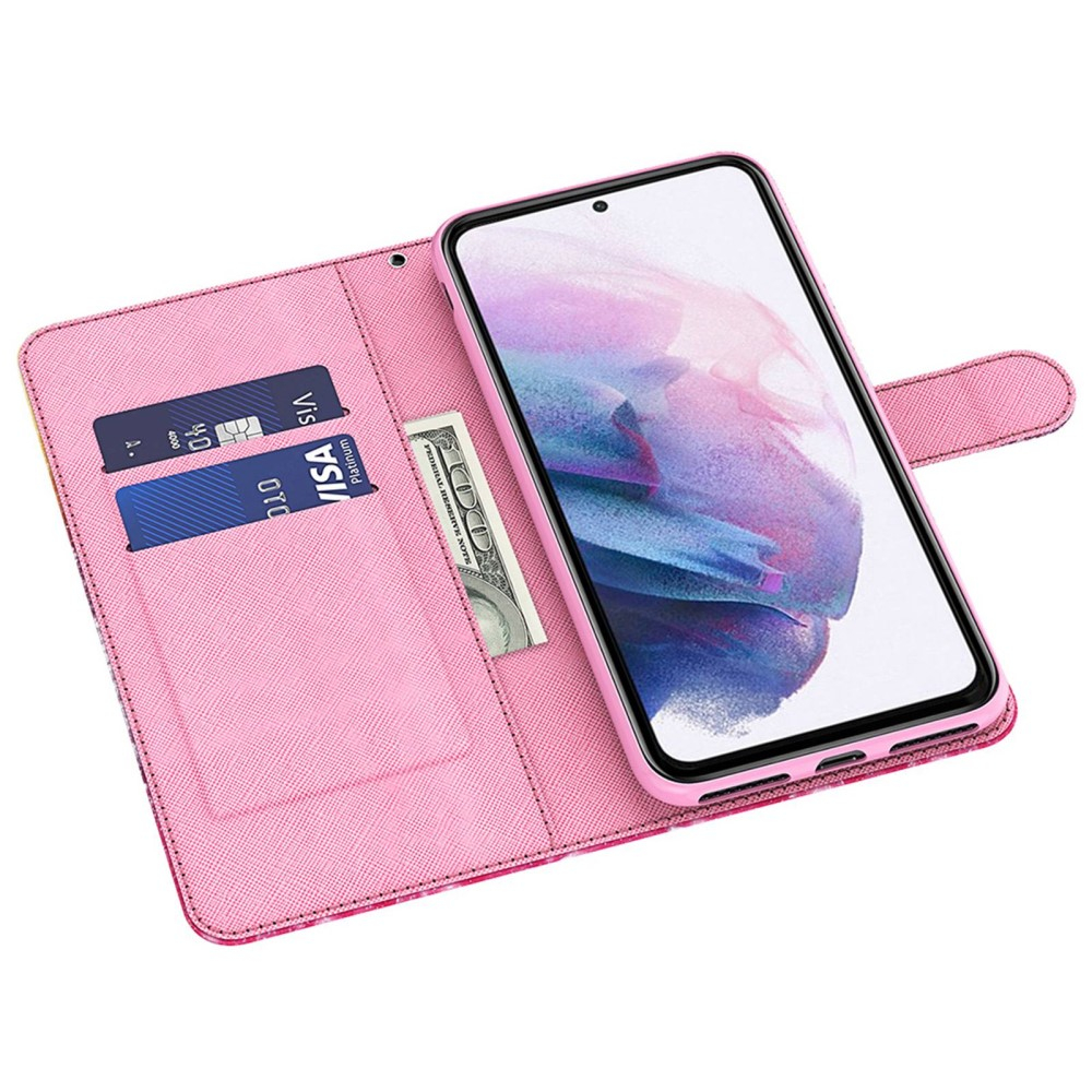 Samsung Galaxy S23 Ultra 5G Leder Tasche mit Kartenfach   Handschlaufe - Blaue Schmetterlinge