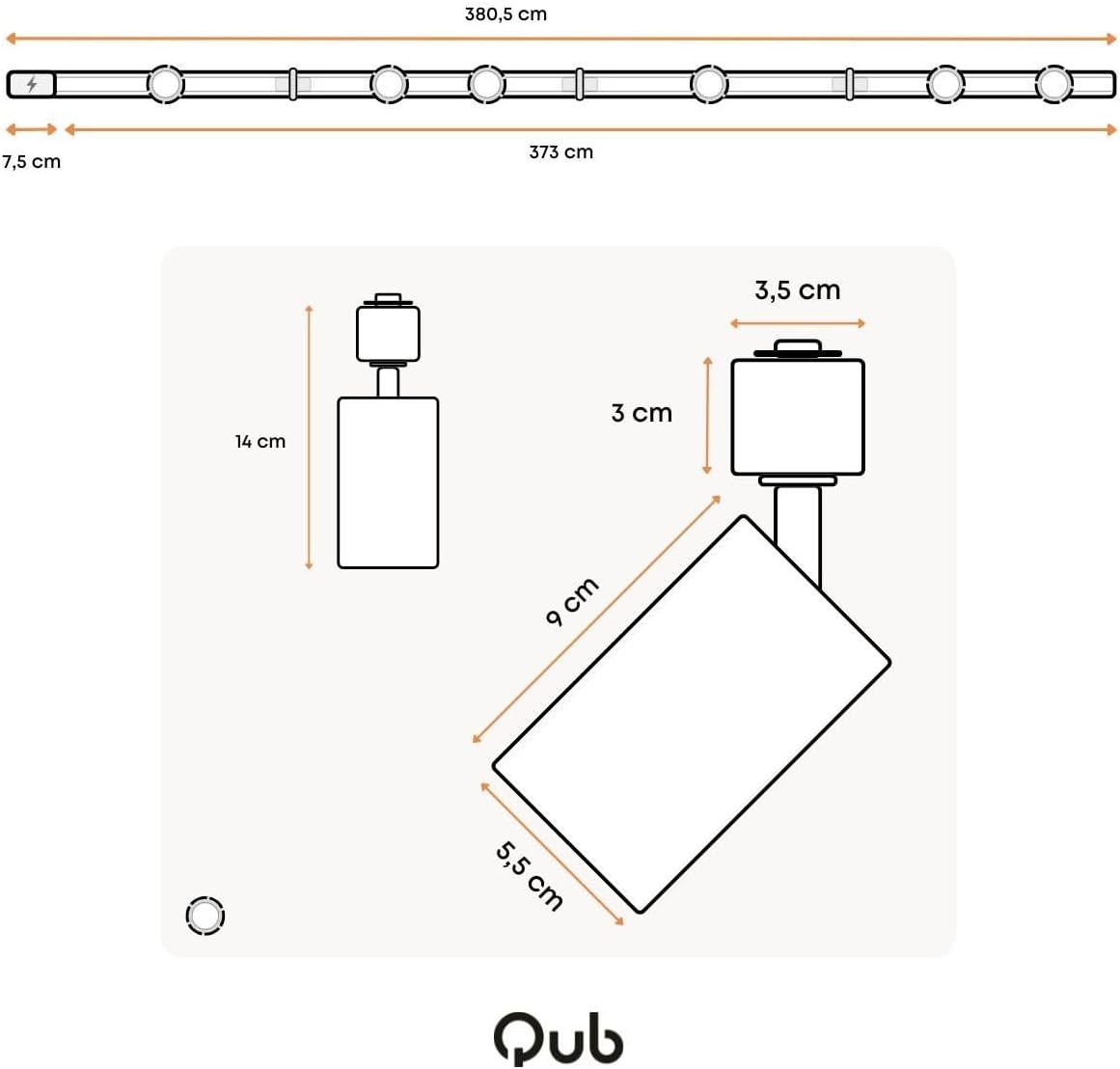 QUB FOCUS III – Spotbalken, 6-flammig – Schienensystem für Innenbeleuchtung, Komplett-Set mit 6 Spots für GU10 Leuchtmittel und 4 Schienen à 1 m = 4 m – Schwarz