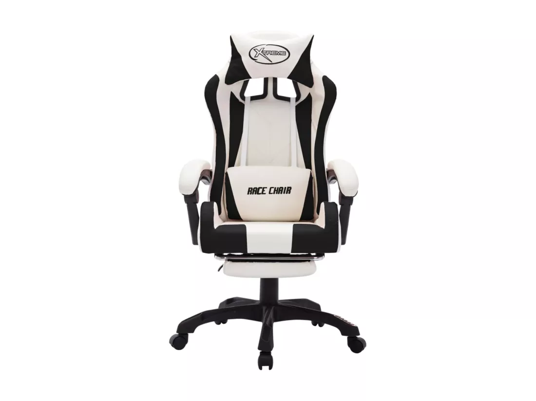 Fauteuil de jeux vidéo avec LED RVB Noir et blanc Similicuir