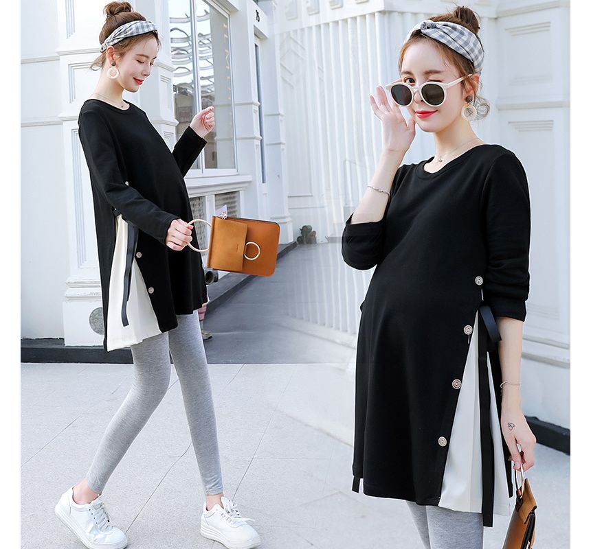 matteira - Zwangerschapsjurk met lange mouwen en tweekleurige T-shirtjurk / leggings / set