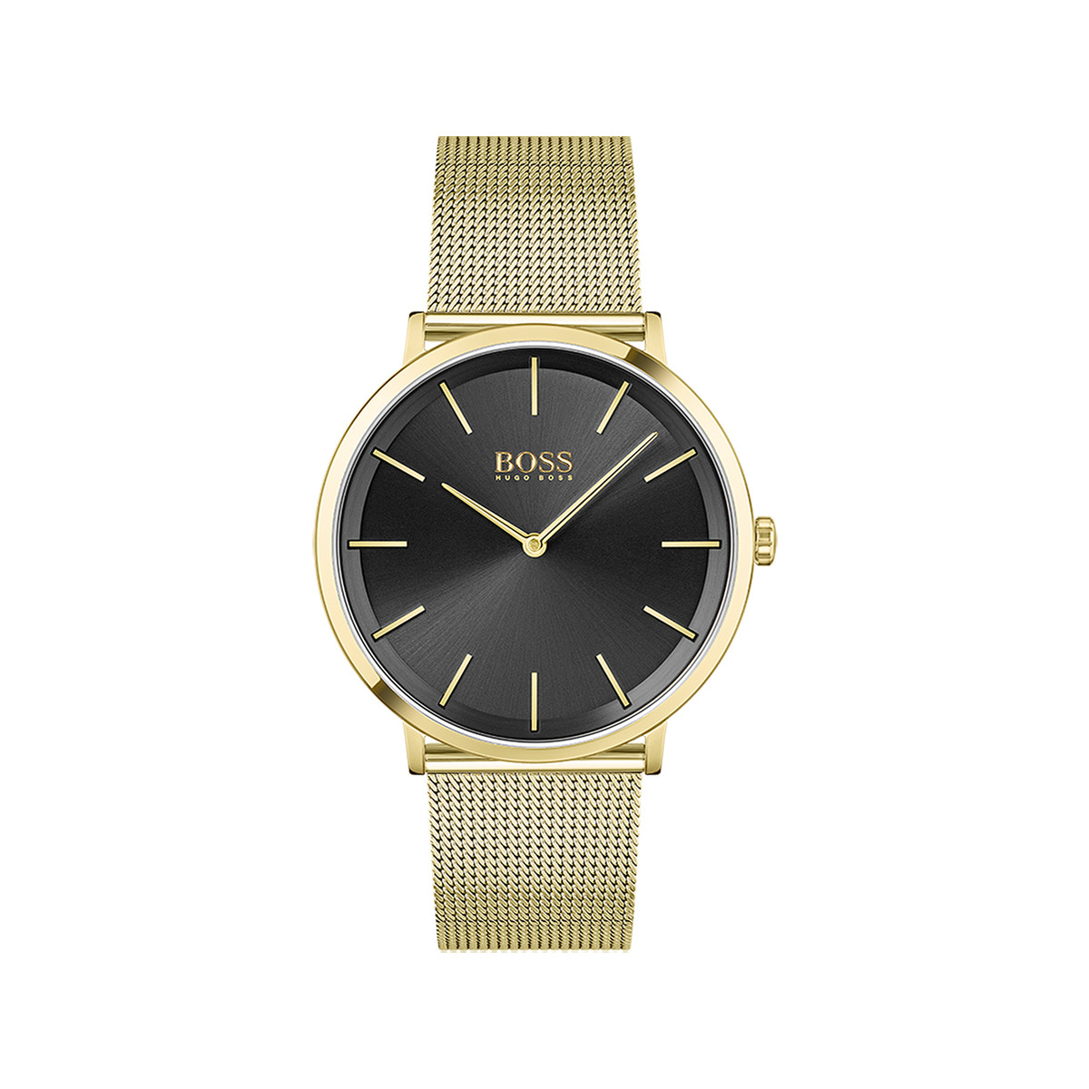 Montre Boss homme acier doré jaune maille milanaise