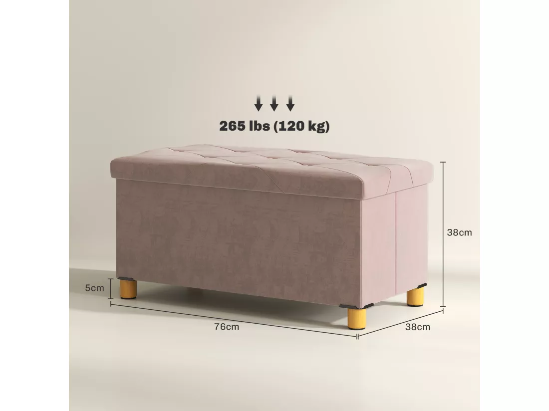 Banc coffre style Chesterfield effet capitonné dim. 76L x 38l x 38H cm piètement bois velours vieux rose