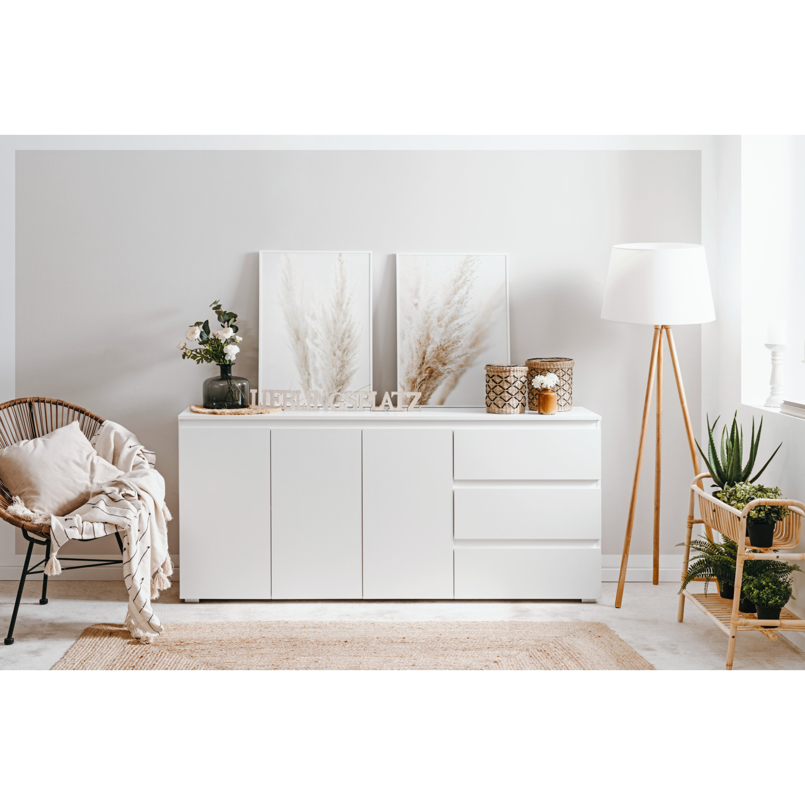 Sideboard Shark Melamin weiss matt 178.5 x 80 x 40 cm