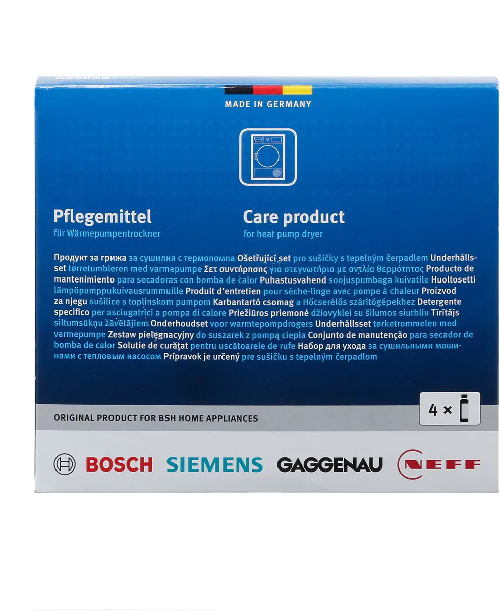 Verzorgingsset voor warmtepompdrogers - 4x 125 ml Voor alle warmtepompdrogers met geïntegreerd onderhoudsprogramma (CP1/CP2) 00312474