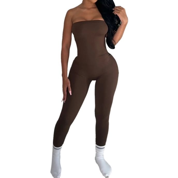 Oonnukal - Strapless effen slim fit jumpsuit