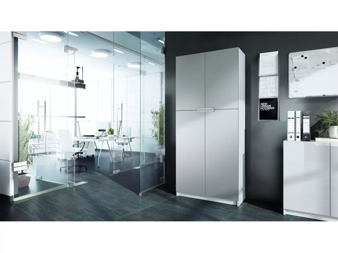 Armoire De Bureau Blanc Mat Et Gris Clair Satiné(lxhxp) : 82 x 185 x 37