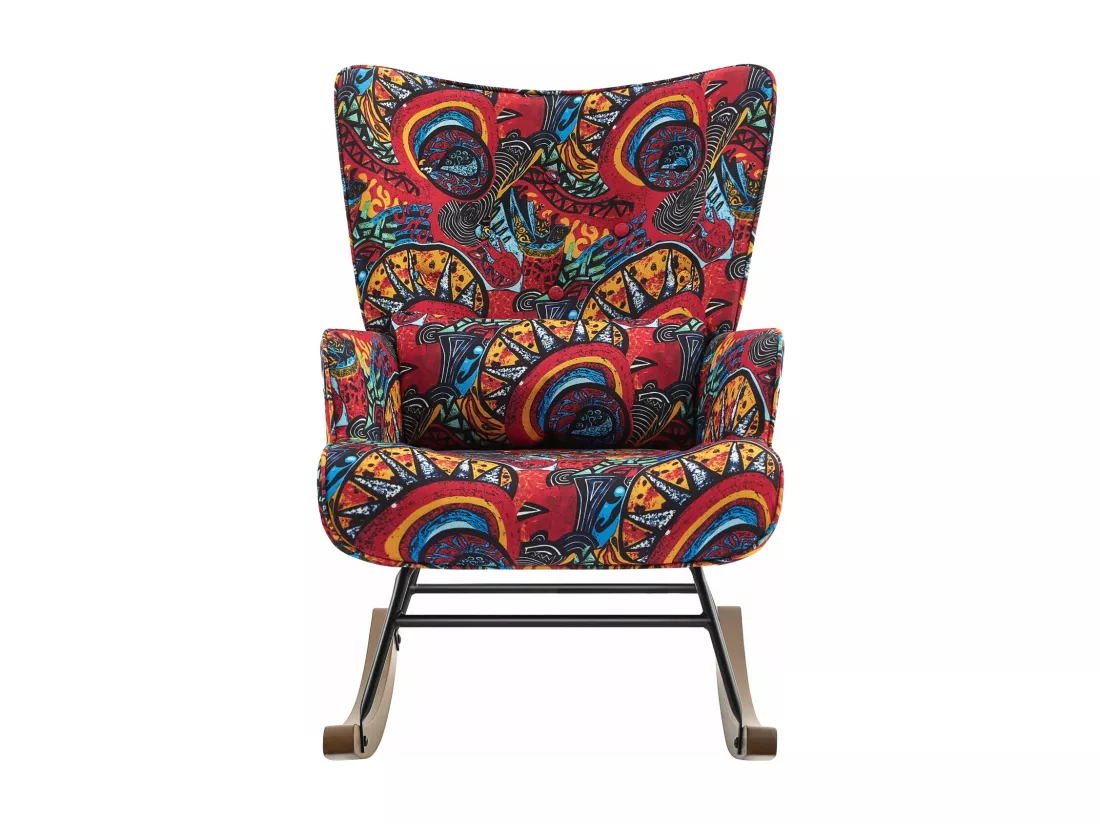 Fauteuil à bascule en velours avec cadre en métal et base en bois pour un refuge de chambre apaisant