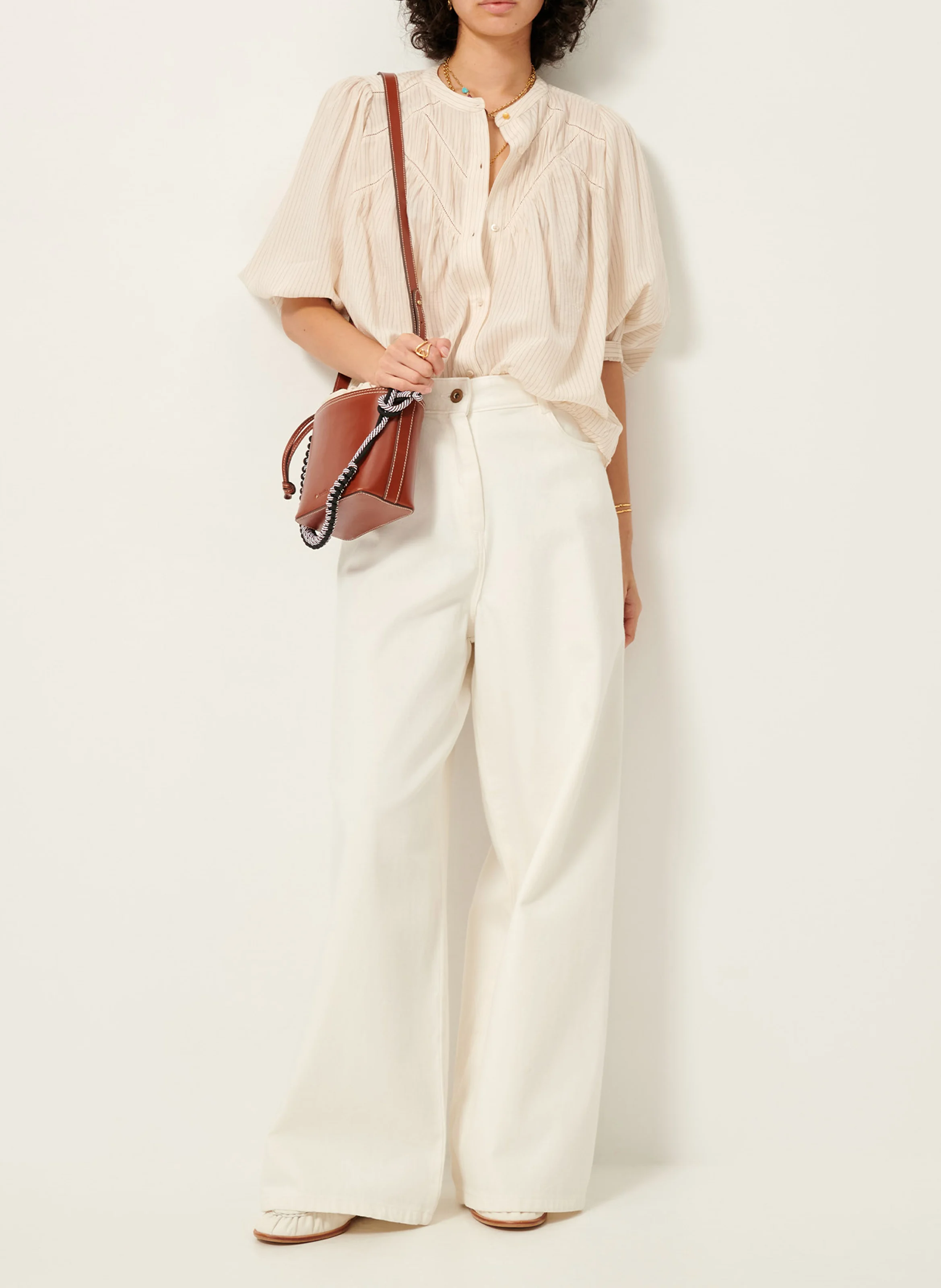 SAVI - Chemise ample col mao en coton mélangé | Noir