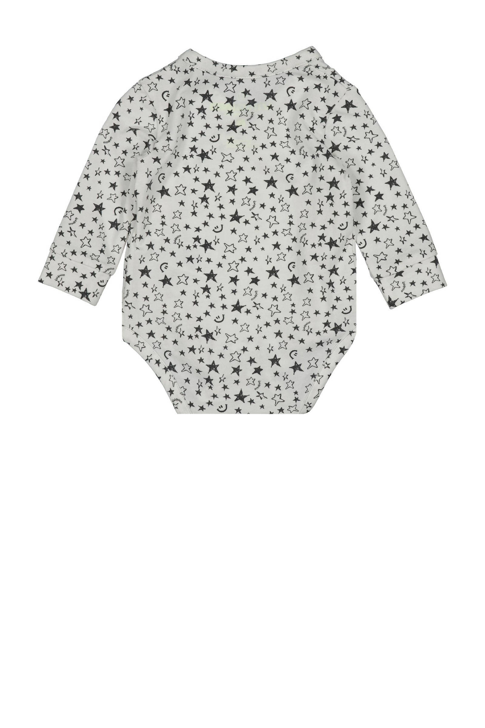 Vingino new born overslag romper Peri met all over print grijs/offwhite