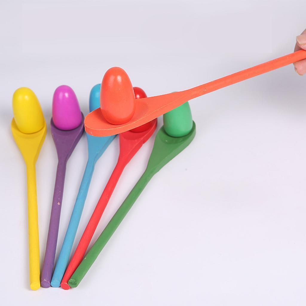 (12-tlg. Set) Holz Kinder Spielzeug Eierlauf Balance Party Spiel Löffel Laufen - Bunt