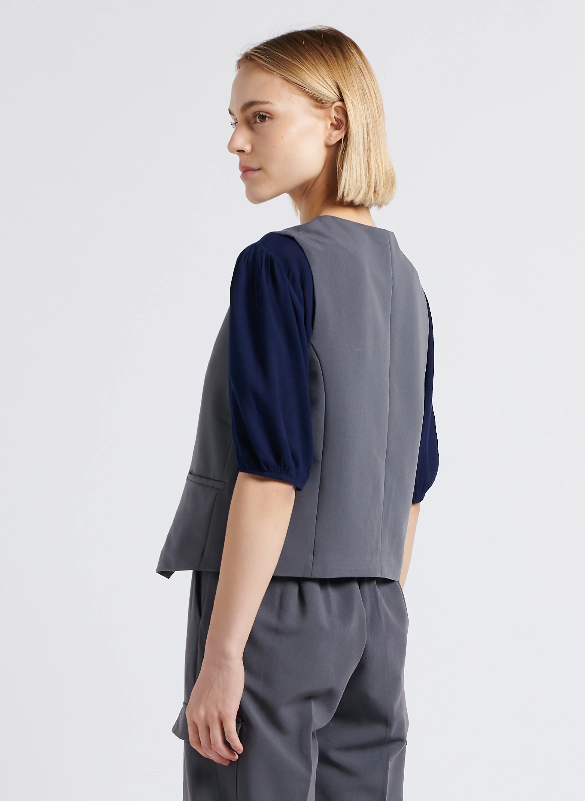 LOKI - Gilet tailleur sans manches boutonné| Argent