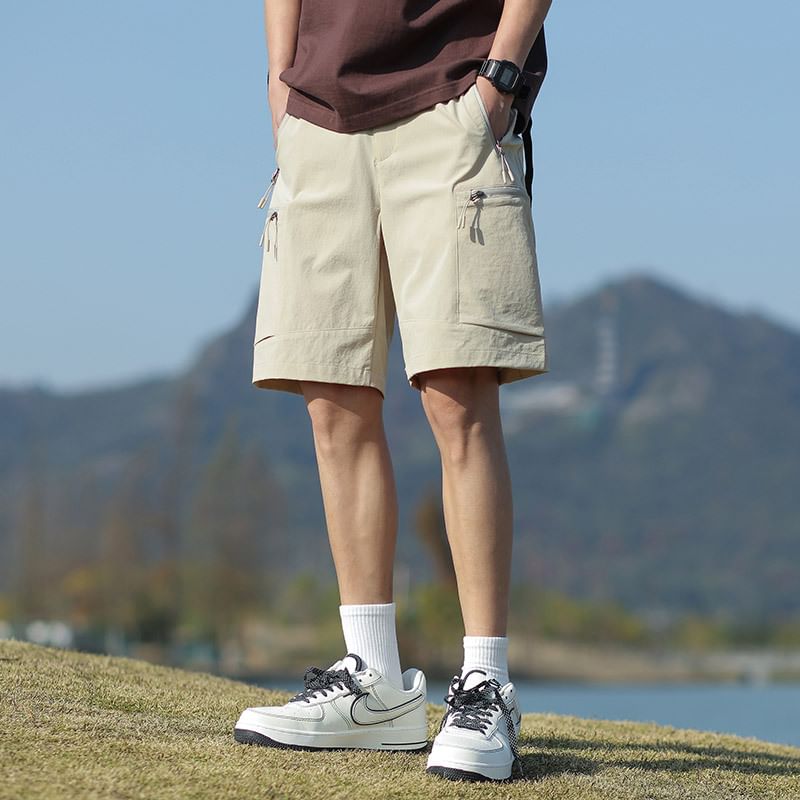Lefitt - Mid Rise Plain Cargo Shorts