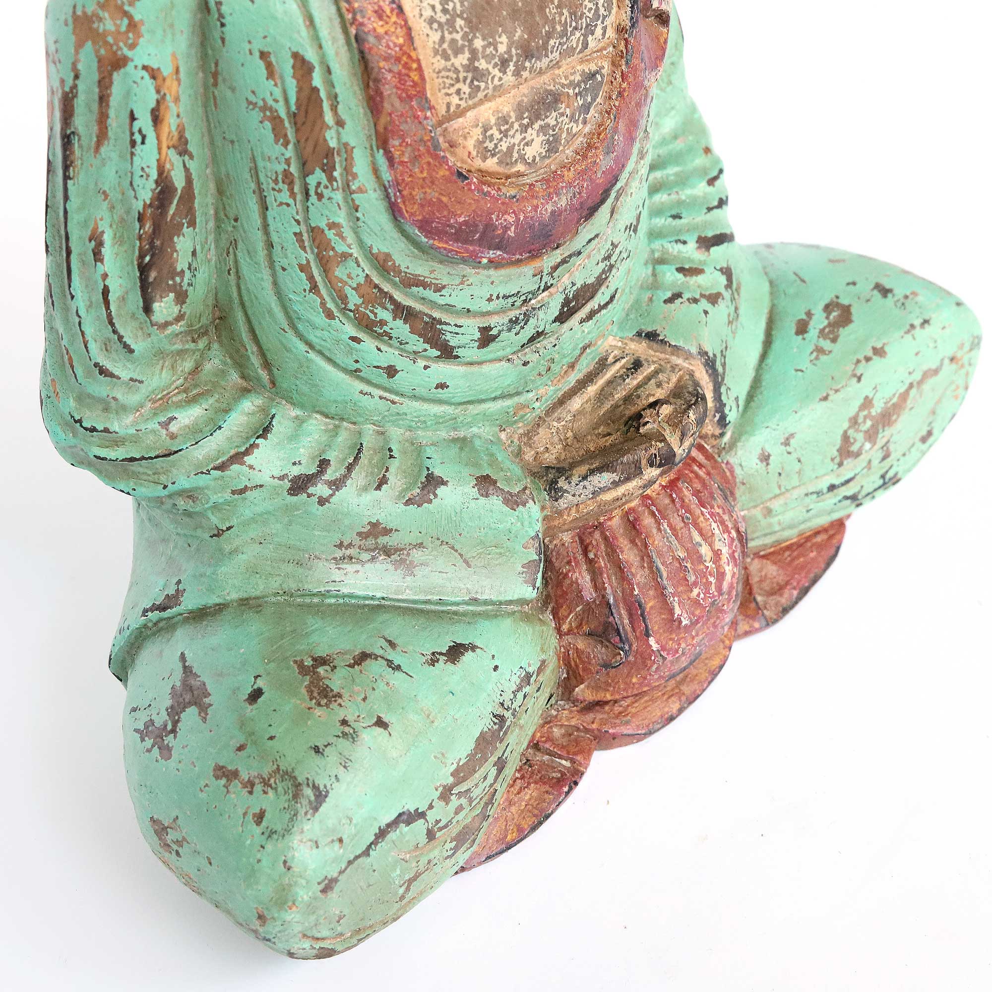 Holzfigur 'Meditierender Buddha', türkis, H 30 cm, B 25 cm, L 13 cm von fischer's lagerhaus