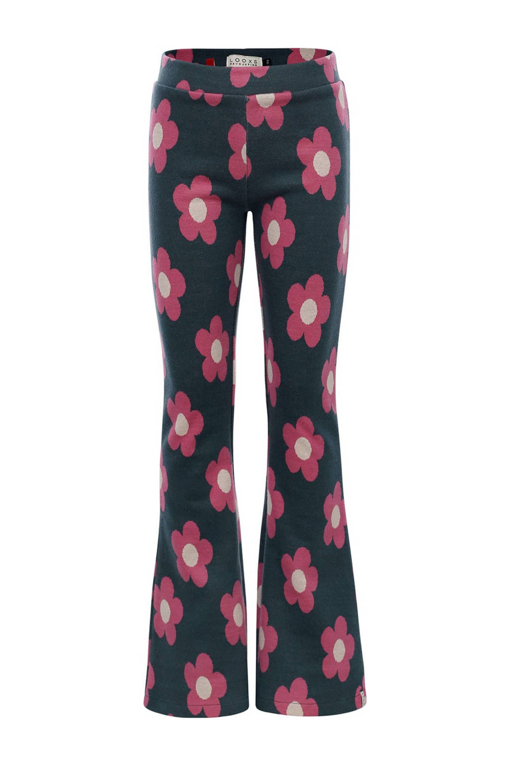 gebloemde flared broek donkergroen/paars