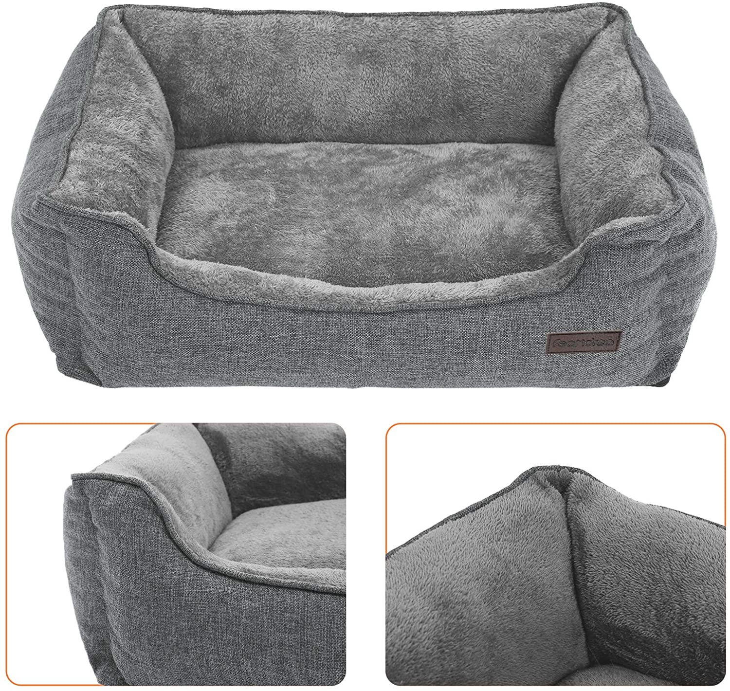 Panier lit pour chien peluche déhoussable 90 x 75 x 25 cm gris