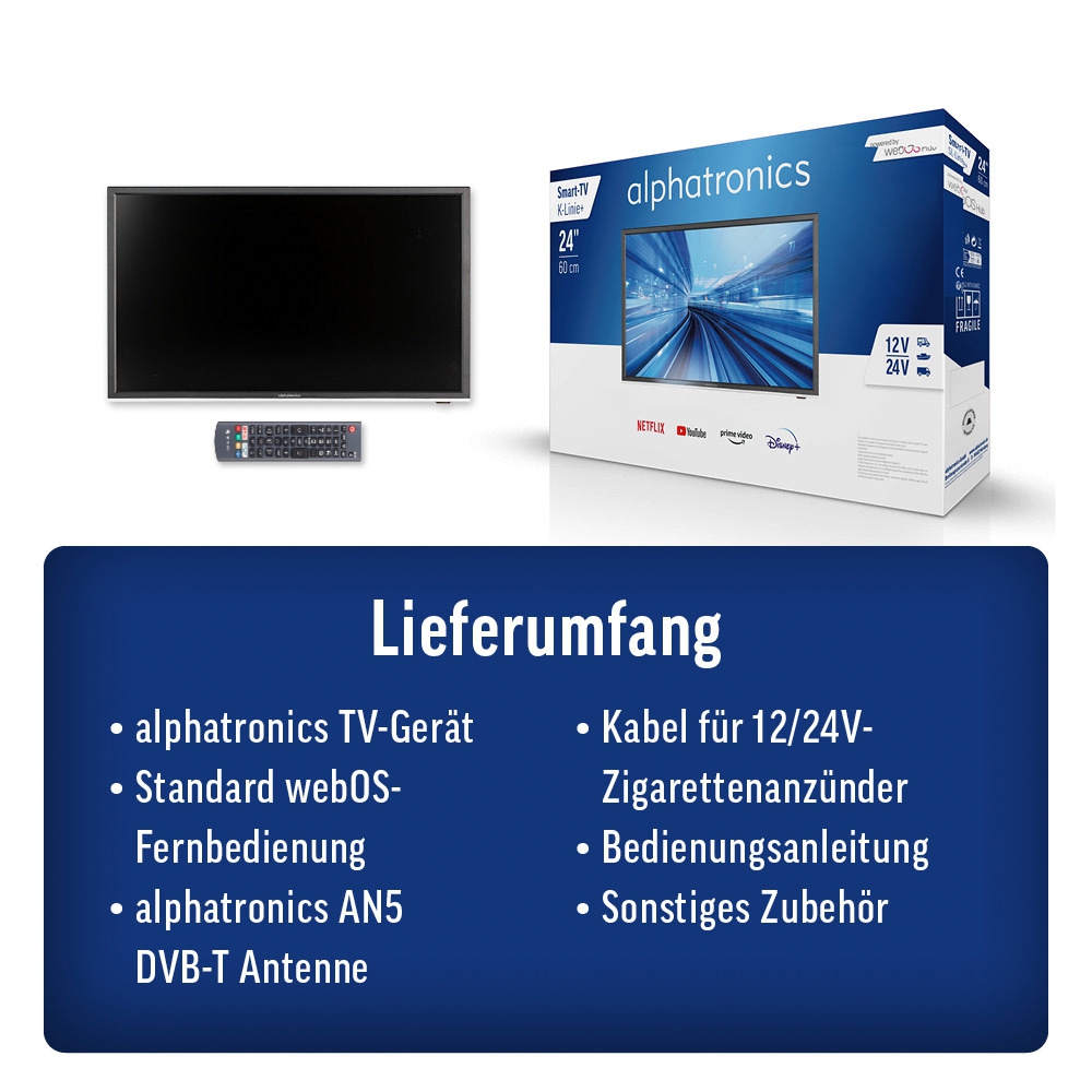 alphatronics K-24 SBW plus LED TV mit Triple Tuner inklusive DVB-T Stabantenne 24 Zoll