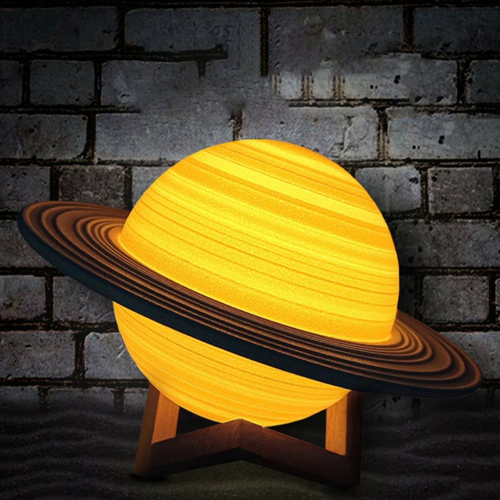(Ø22cm) 3D LED Saturn Lampe Nachtlicht USB Deko Beleuchtung mit Touch und RGB Beleuchtung   Fernbedienung - Weiss