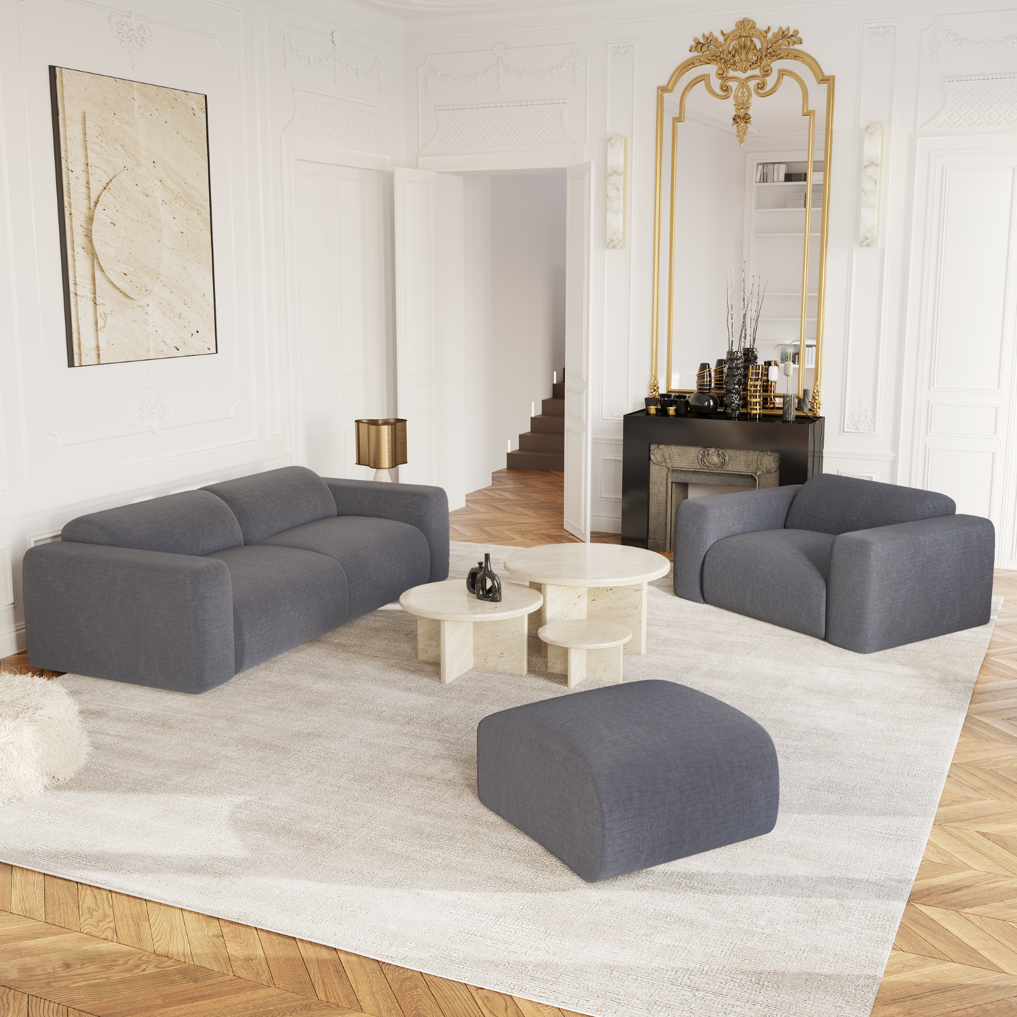Rechte bank MYRA 4 personen Fluweel met structuur Grijs