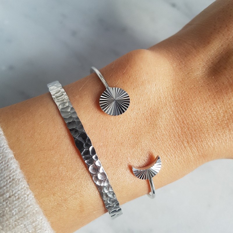Jonc Bracelet Fin Argent Mode Tendance Martelé