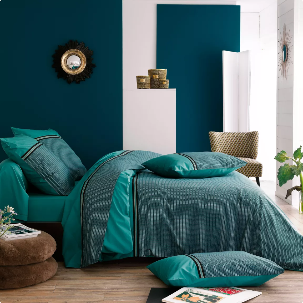 Taie d'oreiller carrée percale de coton (65 x 65 cm) Gustav Vert émeraude