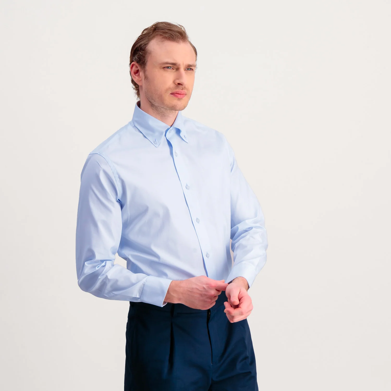 Sky blue double-twisted Oxford shirt