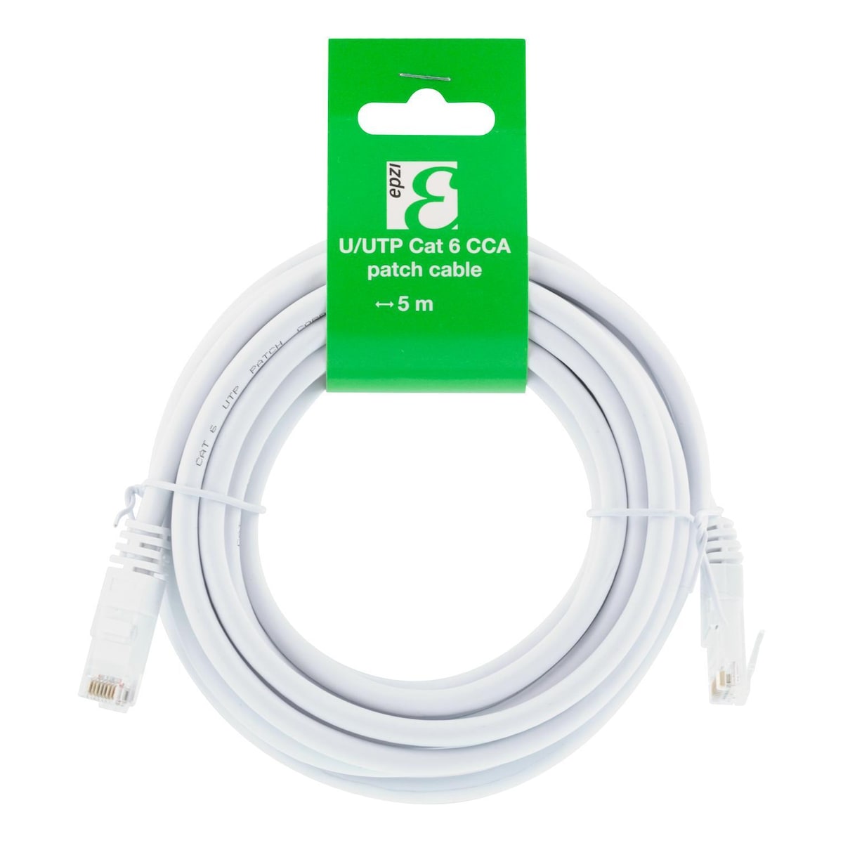 epzi U/UTP Cat6 patch cable, CCA, 5m, 250MHz, white