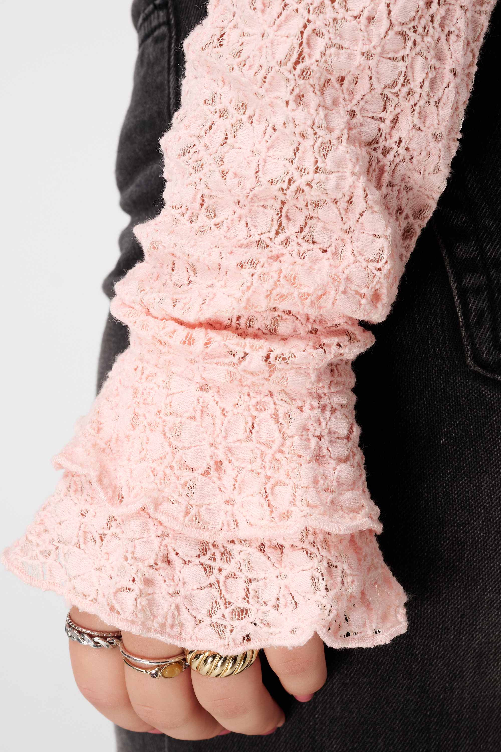 Kanten top met trompetmouwen Pink