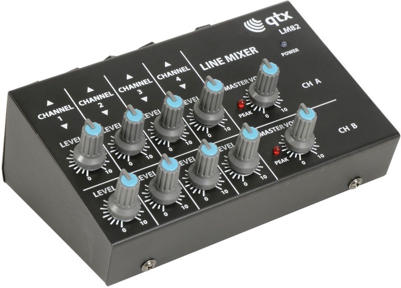 QTX - LM82 - Compacte Stereo Lijn Niveau Mixer - 8 Ingangen - 6,3 mm Aansluitingen