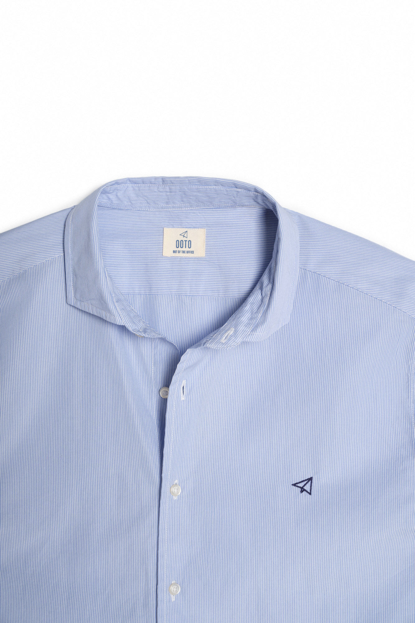 Camisa manga rayas slim larga - Azul