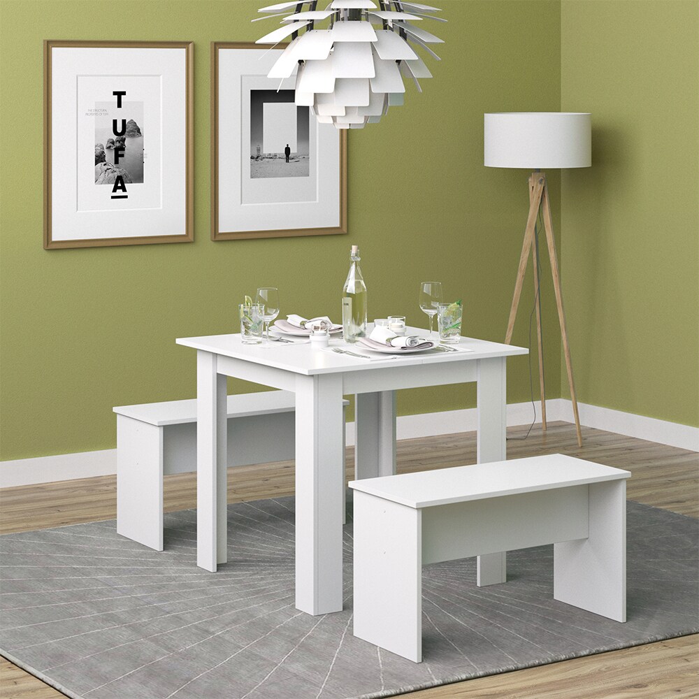 Vicco Tischgruppe Sitzgruppe Esszimmer Sentio Esstisch Sitzbank Weiß 80 cm
