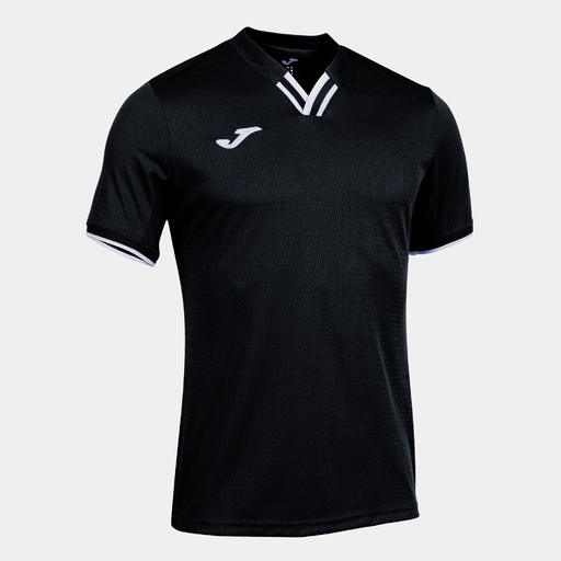 Camiseta Joma Toletum IV de manga curta, preta e branca.