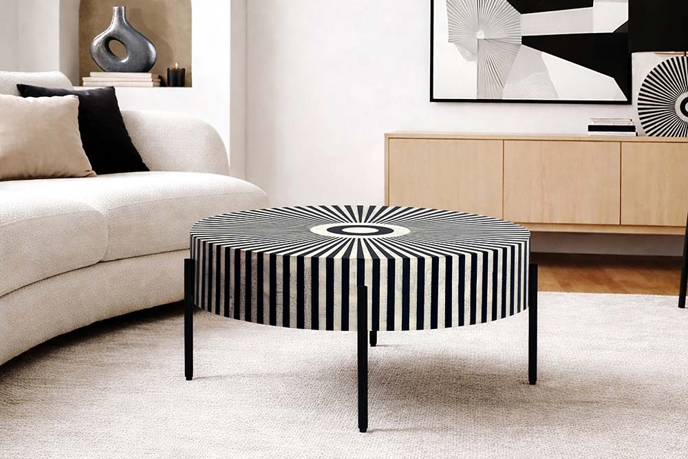 Bone Inlay Couchtisch HARMONY NATURE 65cm schwarz weiß Intarsien Kunsthandwerk
