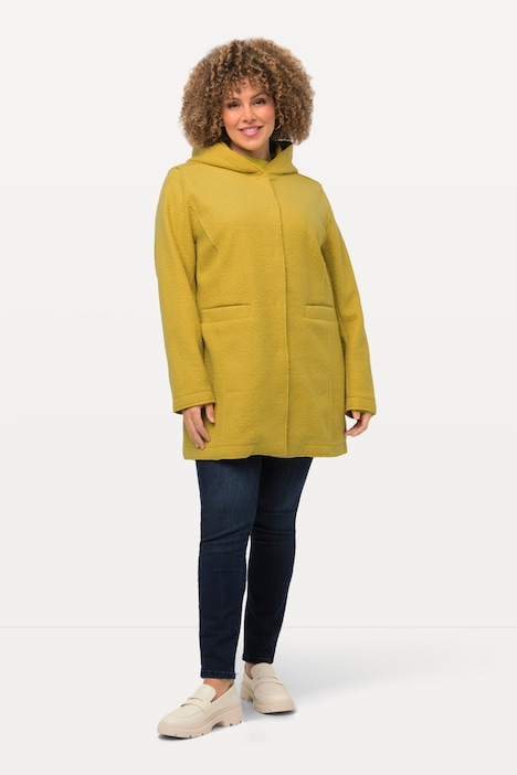 Curly-Wool-Jacke, Kapuze, feine Struktur, leicht